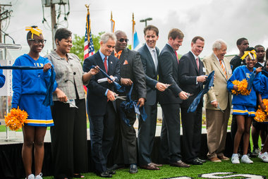 Ribbon Cutting. Kesa Thurman.Mayor Rahm Emanuel. Alderman Willie B. Cochran.Curt Bailey.Matt Finkle.Mark Carbone.jpg